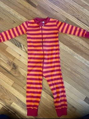 Hanna Andersson Striped Orange and Pink Kids One-Piece Zipper Pajamas